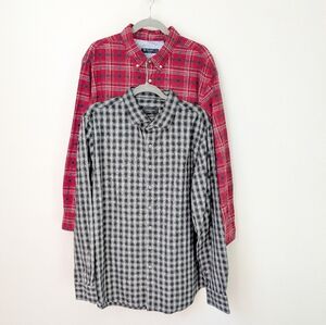 Cremieux Red PLAID & Bugatchi Men's Black Shirt Long Sleeve Both Size XXL Bundle